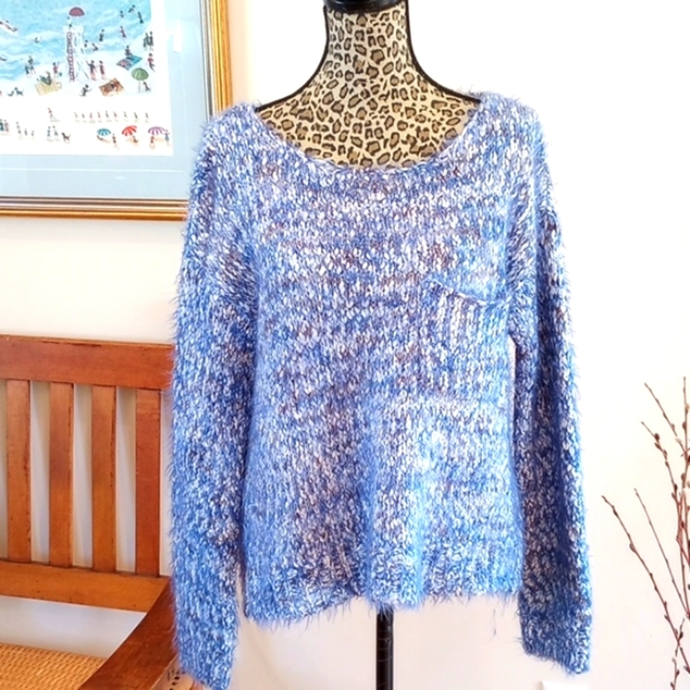 Forever 21 Junior's Eyelash Chunky Knit Sweater Size:M Color:Blue, White NWOT